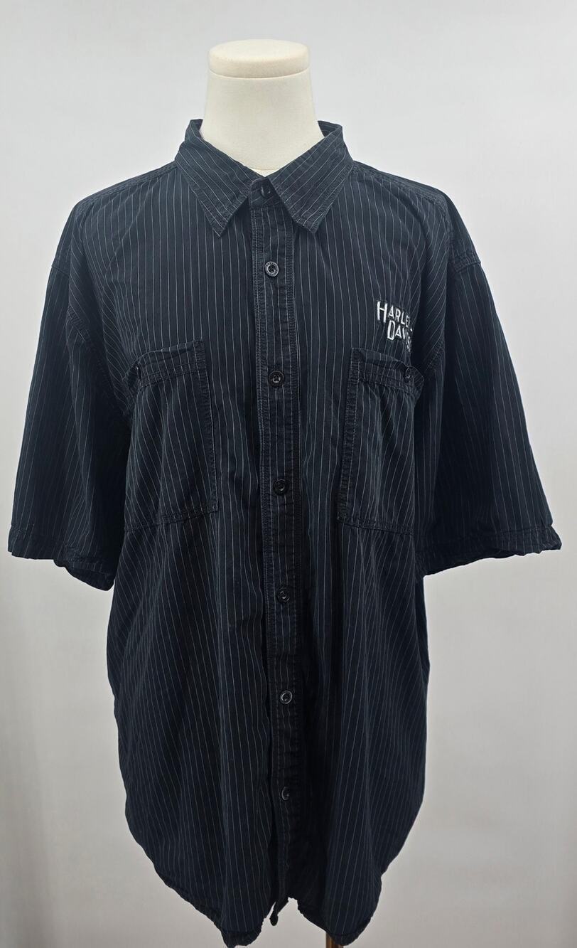 Harley Davidson Vintage y2k Bikercore Classic Pinstriped Button Up Short Sleeve - Picture 1 of 5